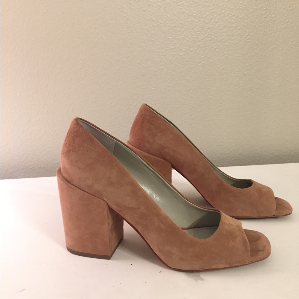 1 STATE genuine suede chunky heel open toe shoes